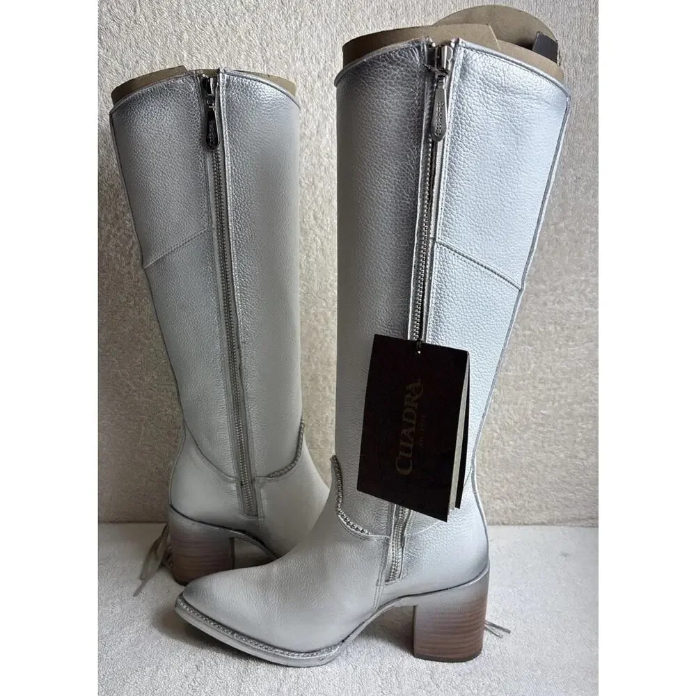 Cuadra Women's Tall Boot White Leather Side Zipper Size 6 M